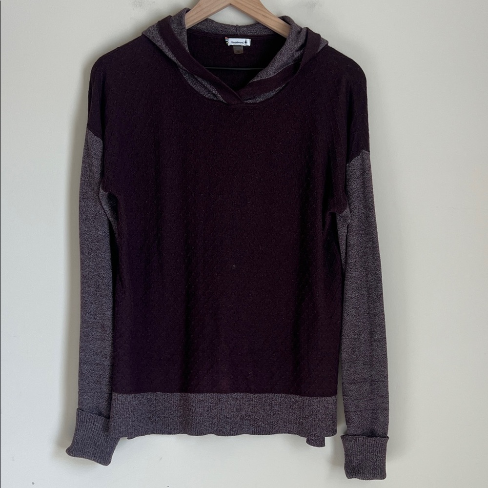 Smartwool Hoodie Pullover Women M Purple Merino Wool Blend Pointelle Colorblock